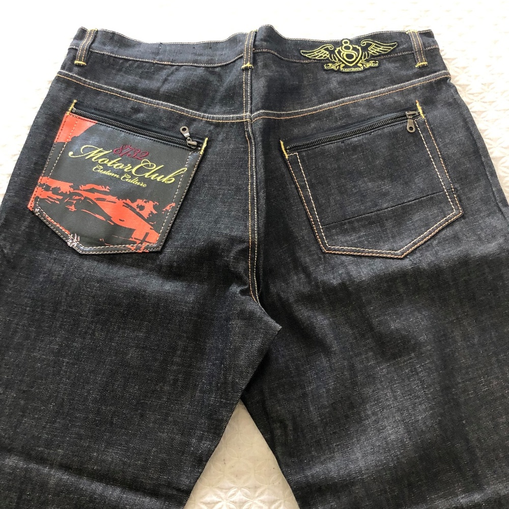 Eight 732 Mens Black Embroidered Jeans  44x34